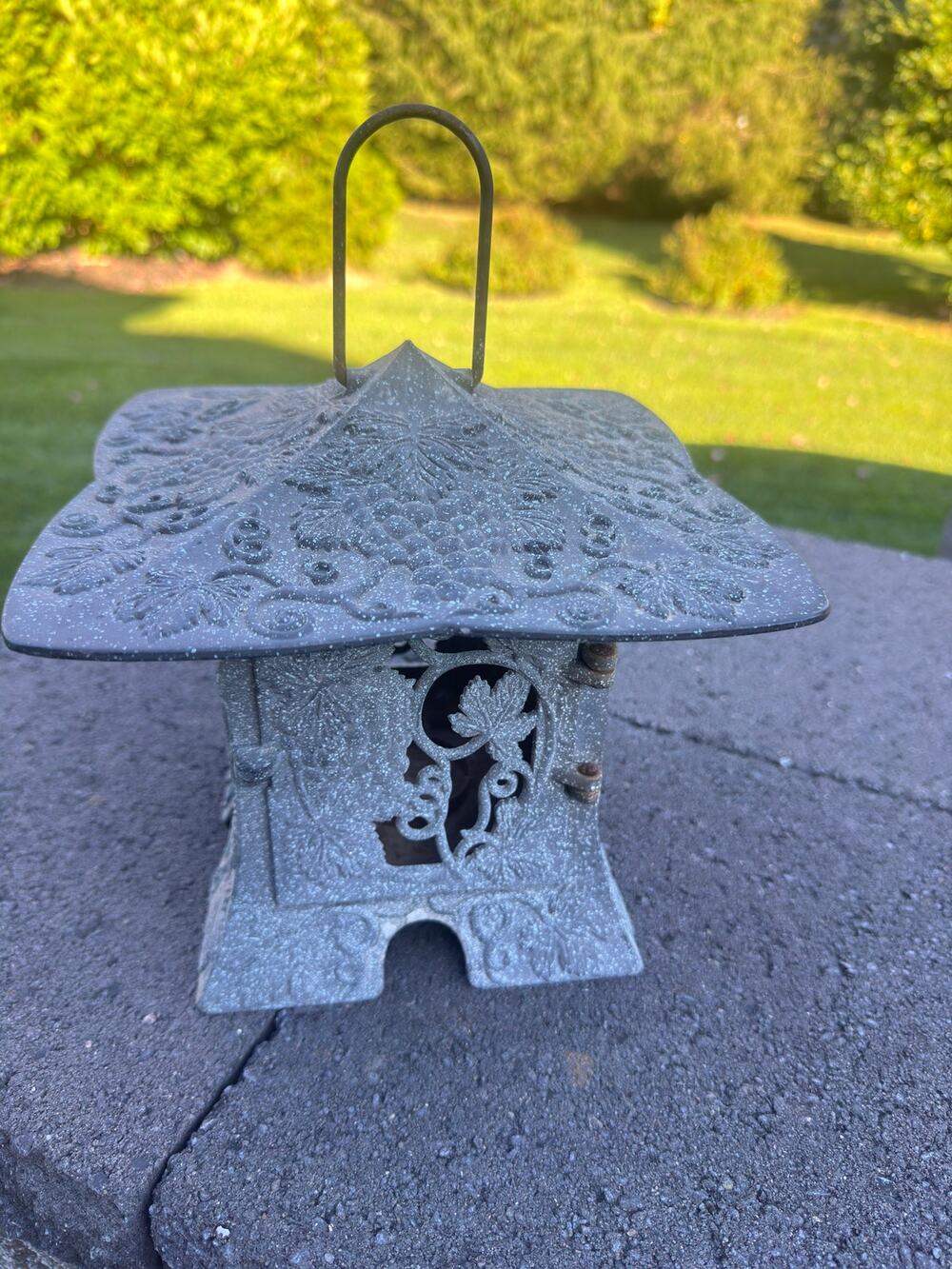 Vintage PartyLite Cast Metal Japanese Pagoda Garden Lantern - Green Verdigris